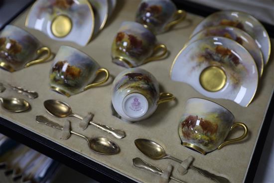 Harry Stinton for Royal Worcester - a cased coffee set for six settings, each cup 4.7cm high